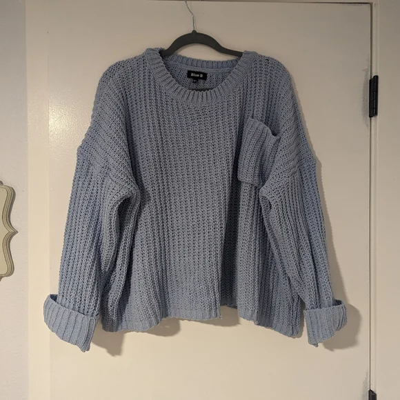 Chunky Waffle Knit Sweater, Blue Size M/L - Picture 2 of 6
